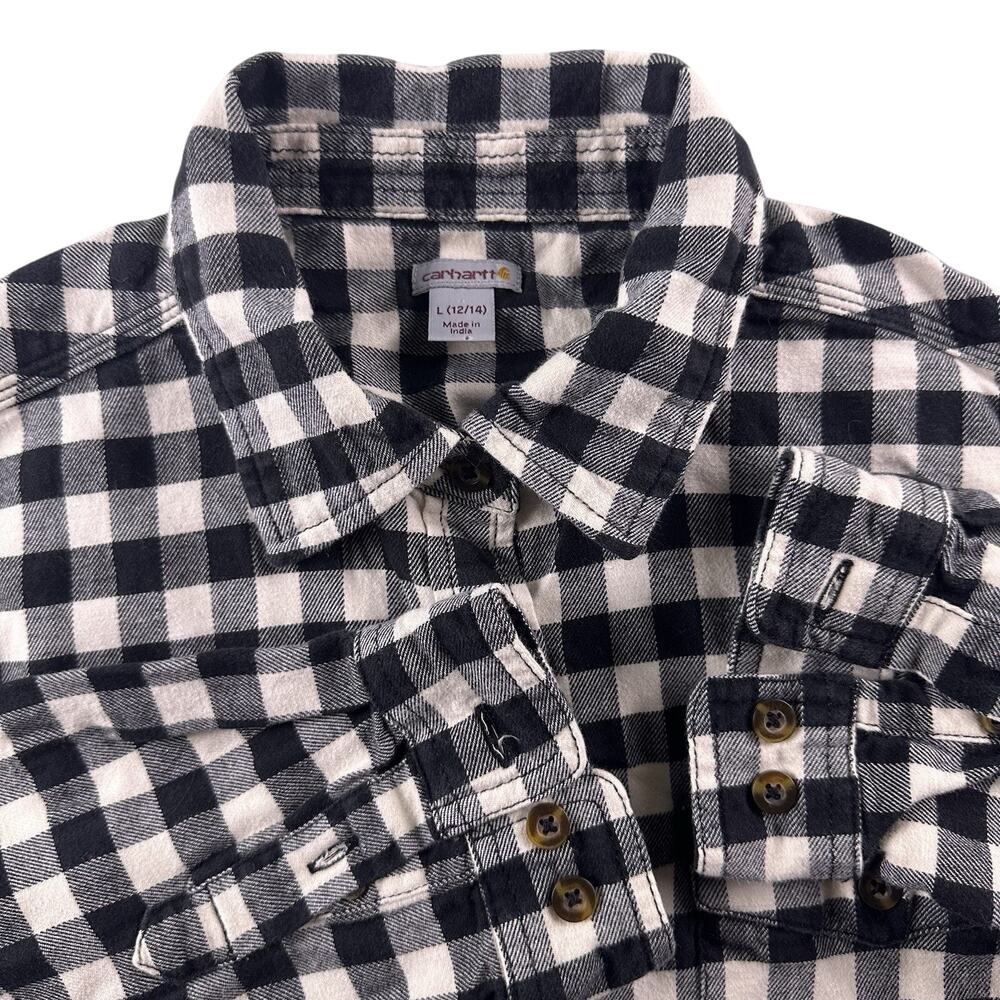 Carhartt Shirt Womens Large Black White Plaid Long Sleeve‎ Button Up Ladies